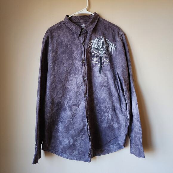 Helix Graphic Long Sleeve Button Up Shirt Mens Size XL Purple Cross Pride Honor - Picture 1 of 15